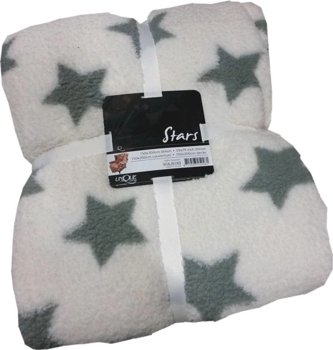 Unique Living Plaid - Stars - 150x200 Cm - Wit 1 Unique Living Plaid - Stars - 150x200 Cm - Wit