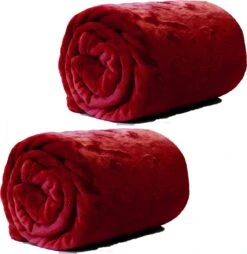 Unique Living Plaid/deken - Fleece - 2 Stuks - Fluweel Rood - Polyester - 130 X 180 Cm