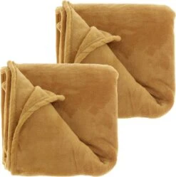 Unique Living Plaids/dekens - Fleece - 2 Stuks - Mosterd Geel - Polyester - 130 X 180 Cm