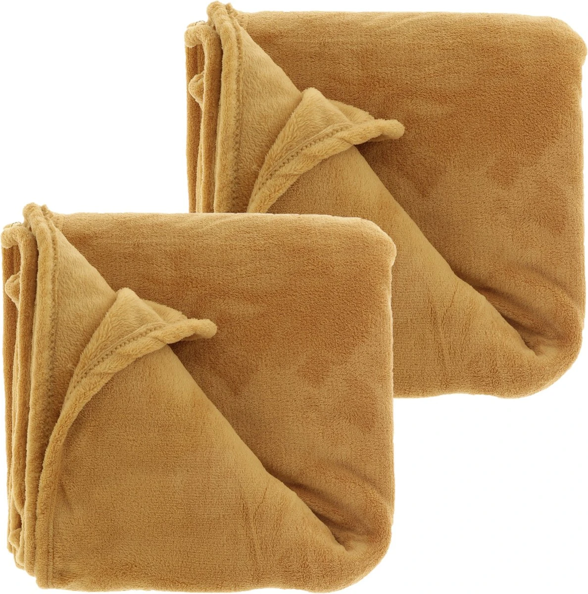 Unique Living Plaids/dekens - Fleece - 2 Stuks - Mosterd Geel - Polyester - 130 X 180 Cm