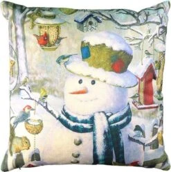 Unique Living Kerst - Kussen - Sneeuwpop Met Vogeltjes