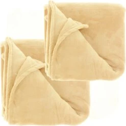 Unique Living Plaids/dekens - Fleece - 2 Stuks - Goudgeel - Polyester - 150 X 200 Cm