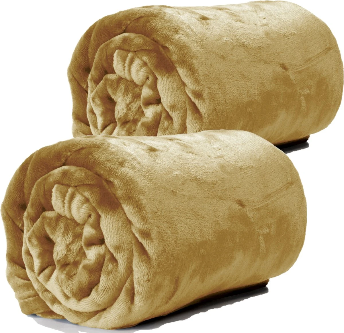 Unique Living Plaids/dekens - Fleece - 2 Stuks - Fluweel Goud - Polyester - 130 X 180 Cm 1 Unique Living Plaids/dekens - Fleece - 2 Stuks - Fluweel Goud - Polyester - 130 X 180 Cm