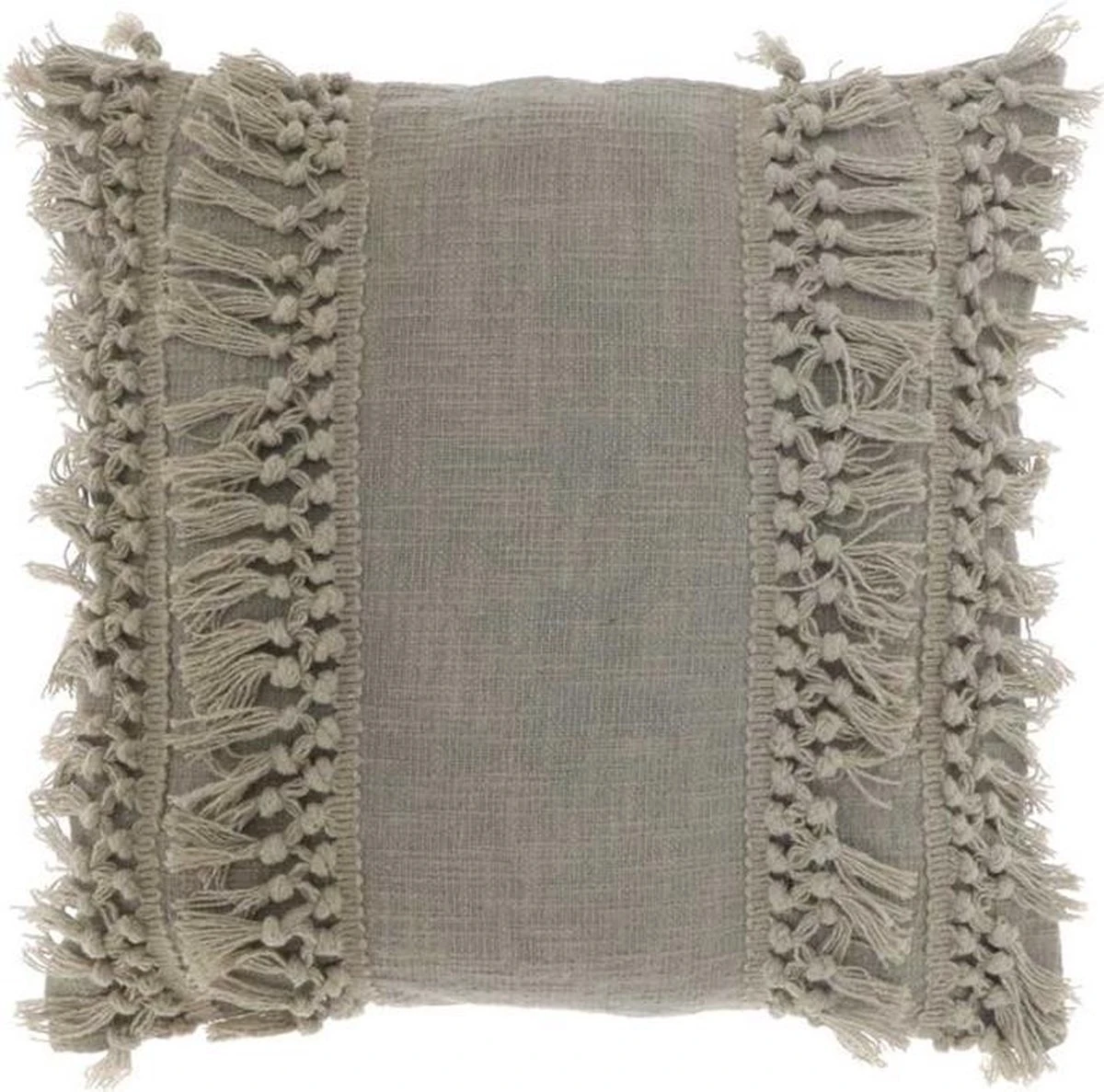Unique Living Sierkussen - Boho Franjes Lichtgrijs 1 Unique Living Sierkussen - Boho Franjes Lichtgrijs