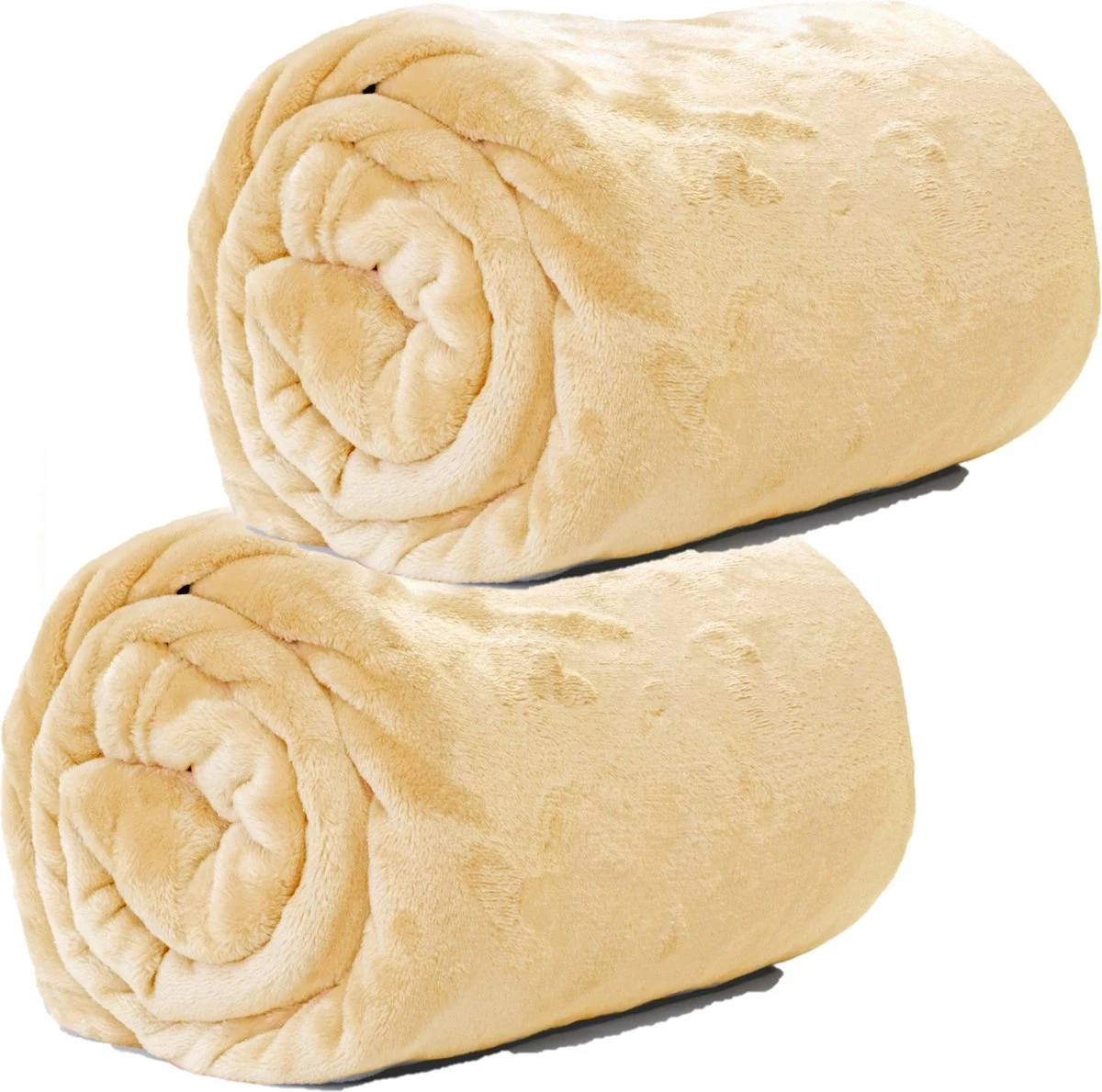 Unique Living Plaids/dekens - Fleece - 2 Stuks - Fluweel Geel - Polyester - 130 X 180 Cm