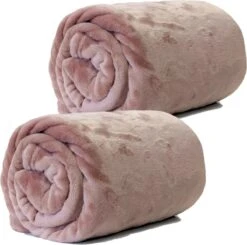 Unique Living Plaids/dekens - Fleece - 2 Stuks - Roze - Polyester - 130 X 180 Cm