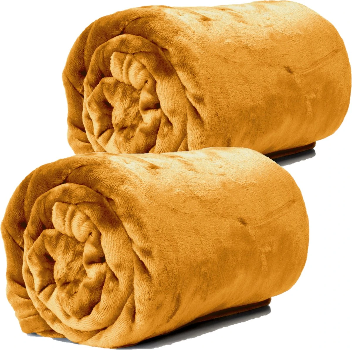 Unique Living Plaids/dekens - Fleece - 2 Stuks - Fluweel Honing Geel - Polyester - 130 X 180 Cm 1 Unique Living Plaids/dekens - Fleece - 2 Stuks - Fluweel Honing Geel - Polyester - 130 X 180 Cm