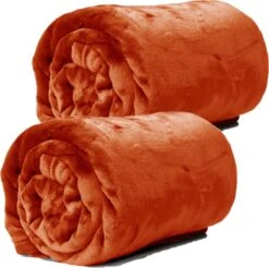 Unique Living Plaids/dekens - Fleece - 2 Stuks - Fluweel Terra - Polyester - 130 X 180 Cm