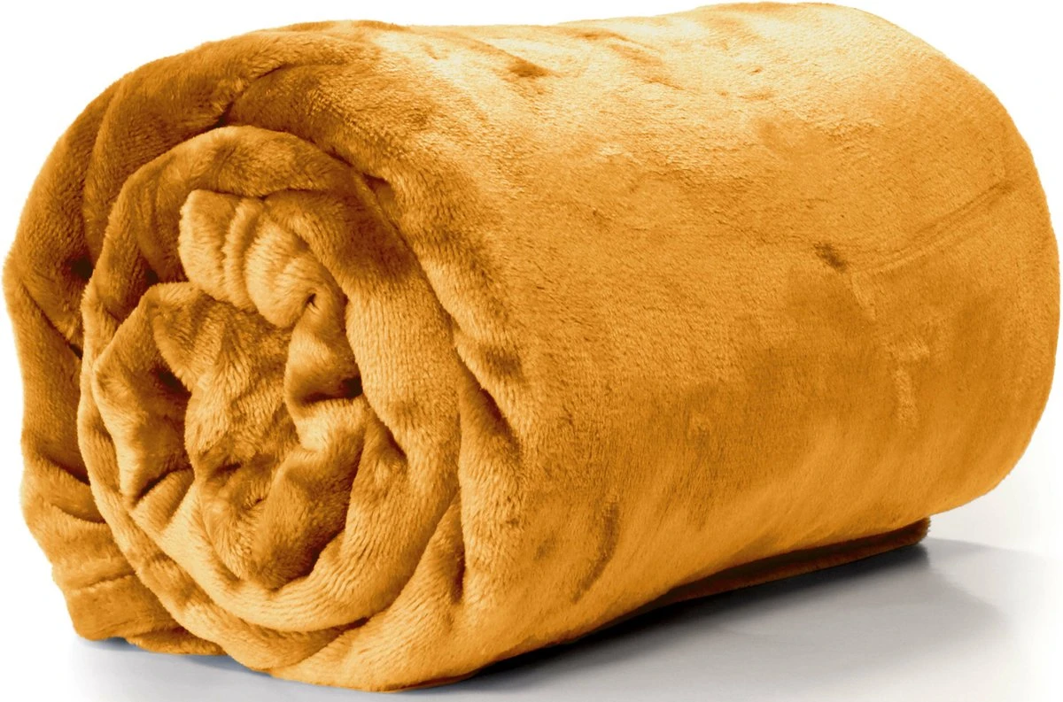 Unique Living Plaids/dekens - Fleece - 2 Stuks - Fluweel Honing Geel - Polyester - 130 X 180 Cm 2 Unique Living Plaids/dekens - Fleece - 2 Stuks - Fluweel Honing Geel - Polyester - 130 X 180 Cm - Afbeelding 2