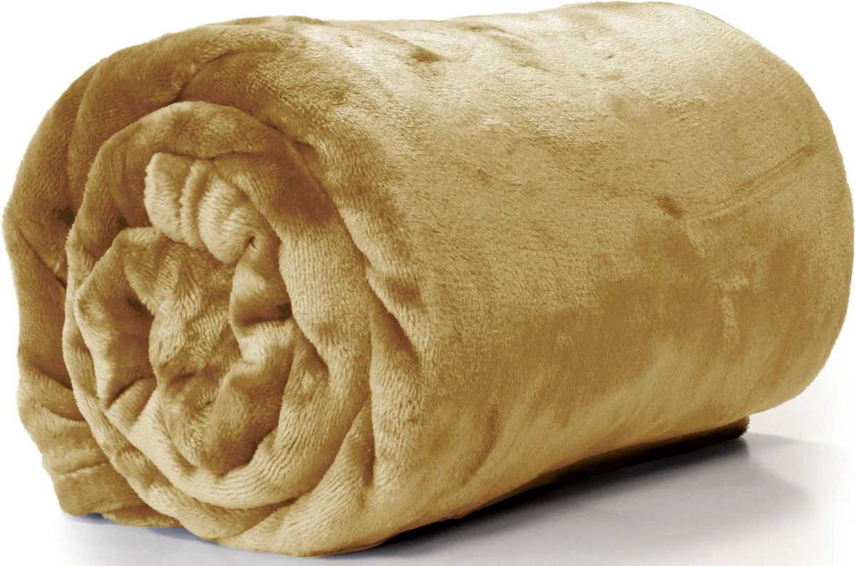 Unique Living Plaids/dekens - Fleece - 2 Stuks - Fluweel Goud - Polyester - 130 X 180 Cm 2 Unique Living Plaids/dekens - Fleece - 2 Stuks - Fluweel Goud - Polyester - 130 X 180 Cm - Afbeelding 2