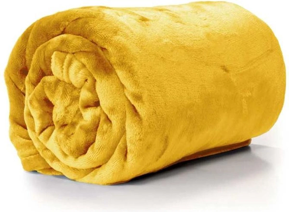 Unique Living Enzo - Fleece - Plaid - 130x180 Cm - Bamboo Yellow 1 Unique Living Enzo - Fleece - Plaid - 130x180 Cm - Bamboo Yellow