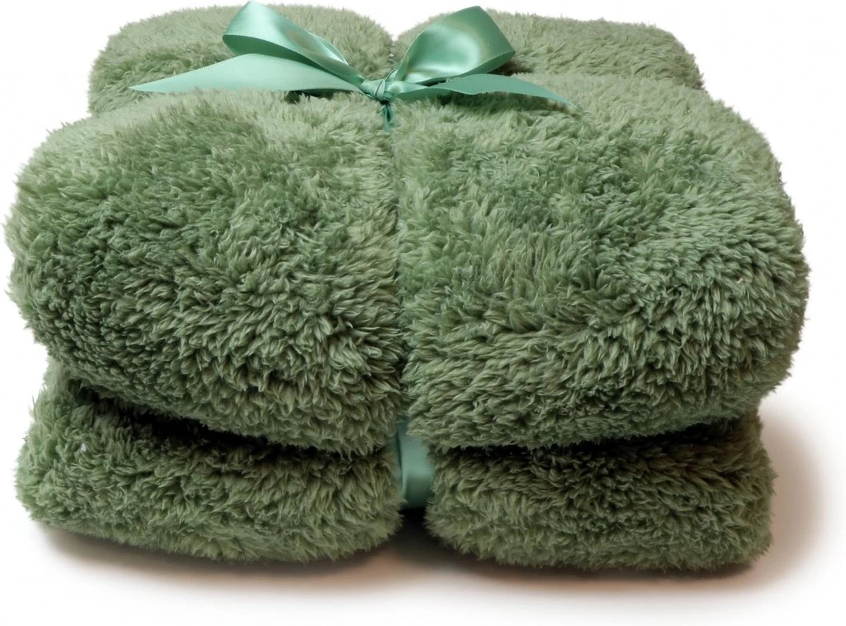 Plaid Teddy - Unique Living - 150x200cm - Oil Green 3 Plaid Teddy - Unique Living - 150x200cm - Oil Green - Afbeelding 3