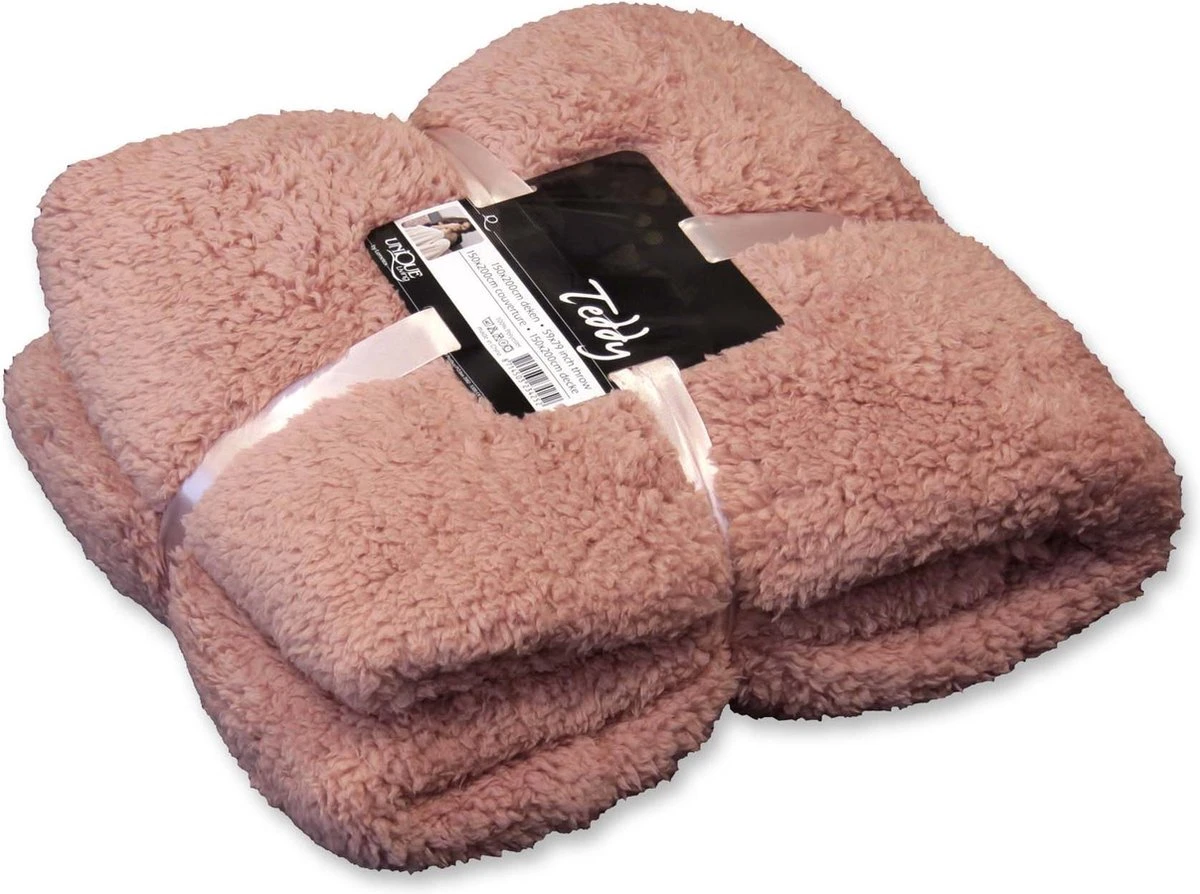 Unique Living Plaid Teddy - 150x200 Cm - Oud Roze 1 Unique Living Plaid Teddy - 150x200 Cm - Oud Roze