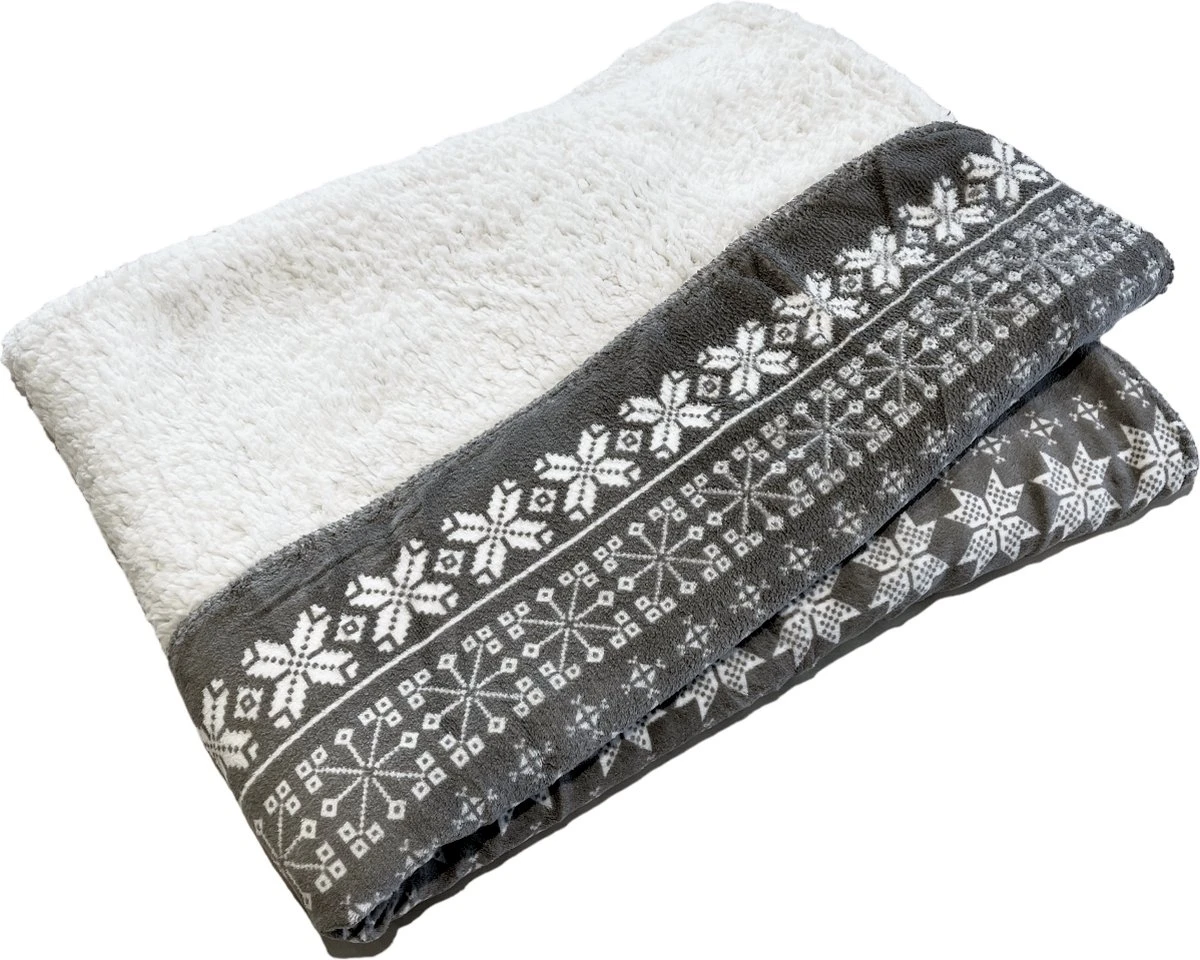 Unique Living Plaid Snowflake - Winter - 130x160 Cm - Grijs 2 Unique Living Plaid Snowflake - Winter - 130x160 Cm - Grijs - Afbeelding 2