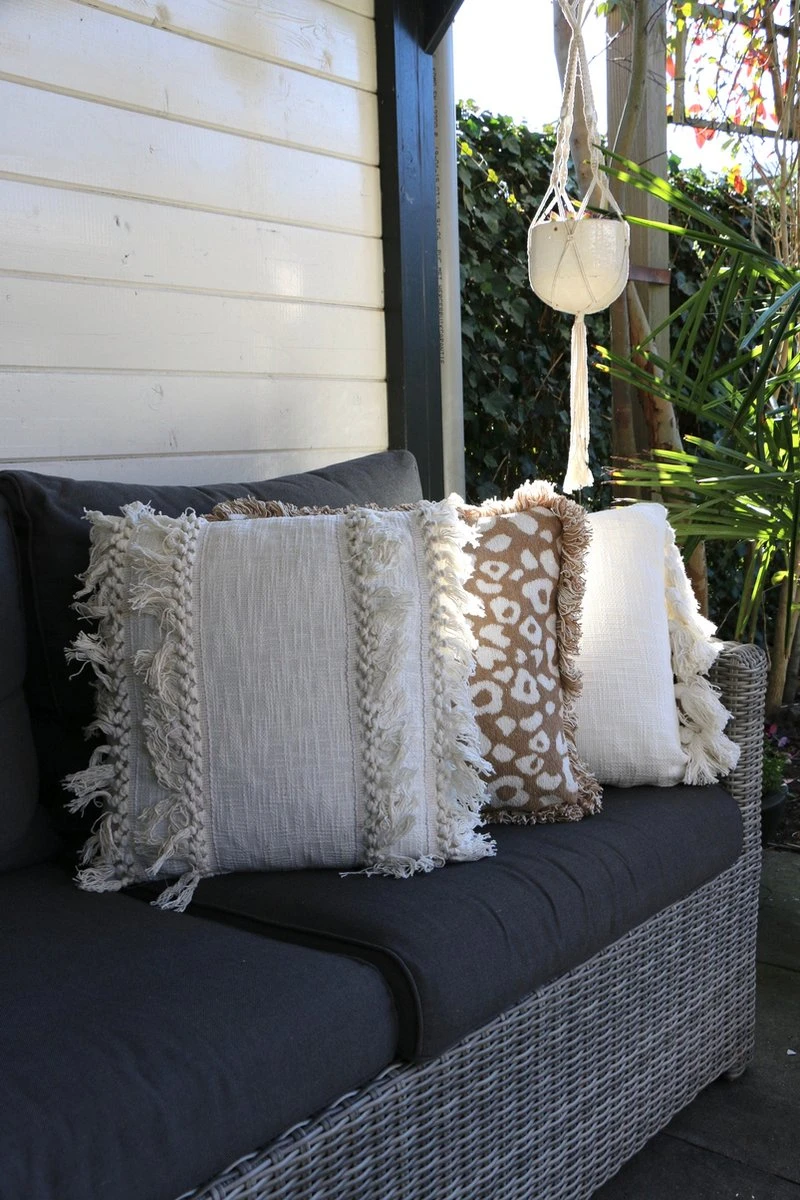 Unique Living Sierkussen - Boho Franjes Wit 2 Unique Living Sierkussen - Boho Franjes Wit - Afbeelding 2