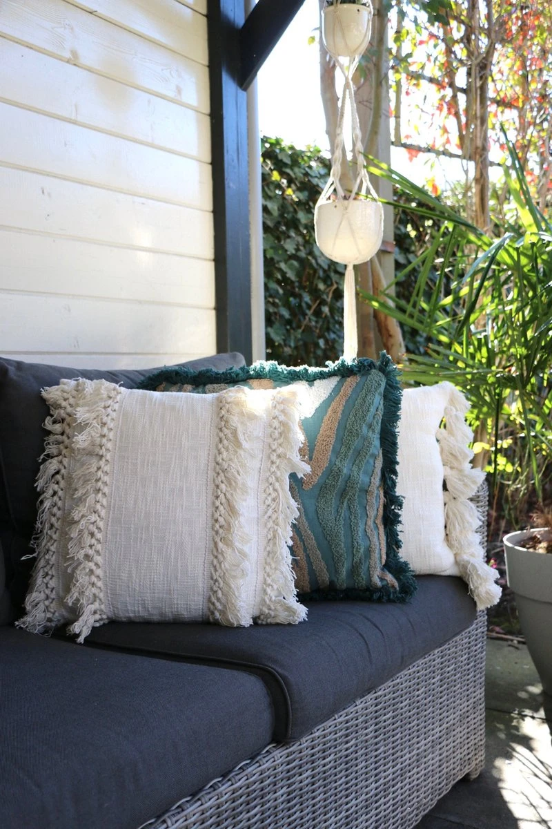 Unique Living Sierkussen - Boho Franjes Wit 10 Unique Living Sierkussen - Boho Franjes Wit - Afbeelding 10