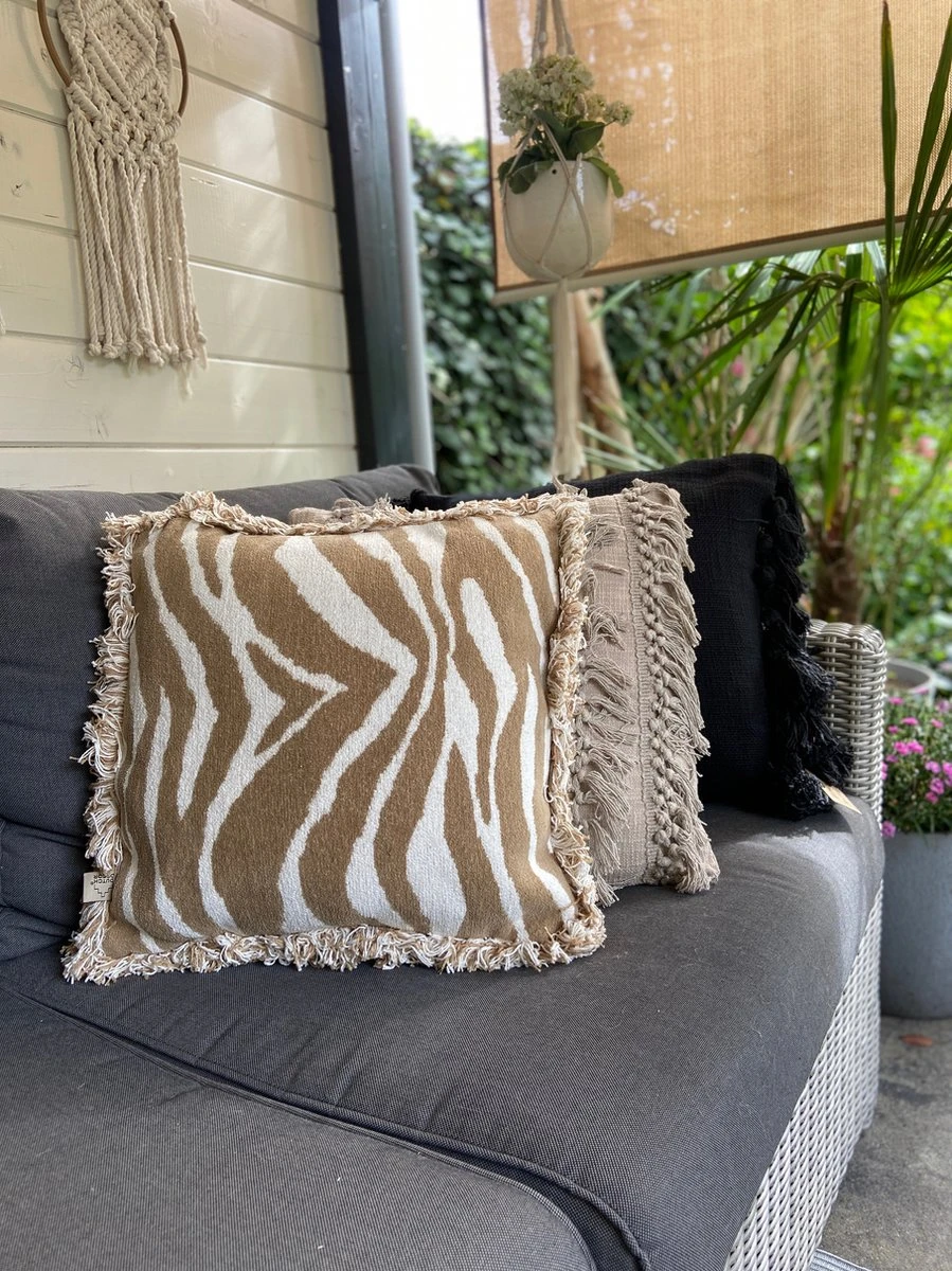 Unique Living Sierkussen - Boho Franjes Lichtgrijs 3 Unique Living Sierkussen - Boho Franjes Lichtgrijs - Afbeelding 3