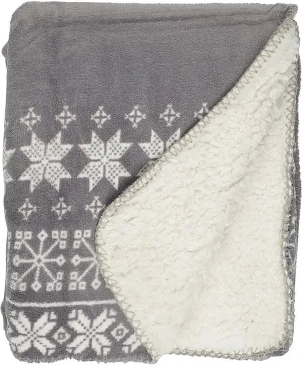 Unique Living Plaid Snowflake - Winter - 130x160 Cm - Grijs 1 Unique Living Plaid Snowflake - Winter - 130x160 Cm - Grijs